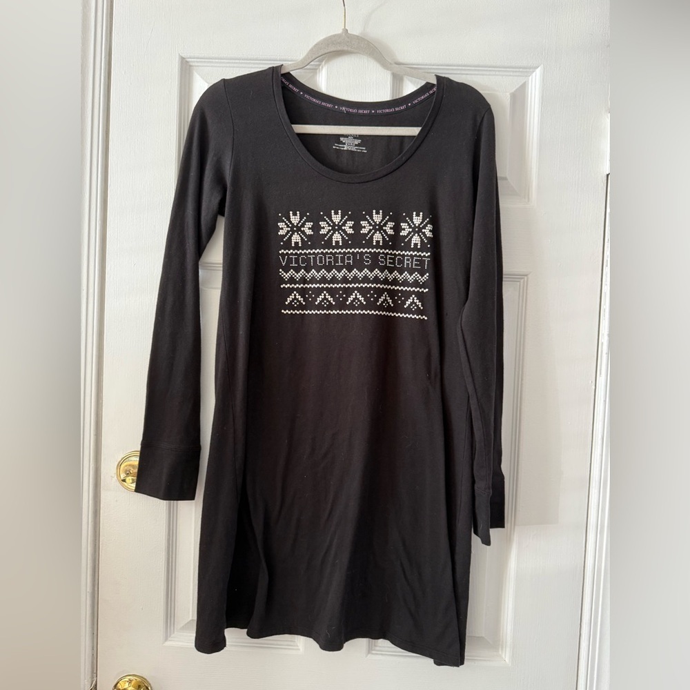 Victoria's Secret Black Pajama Dress with White Snowflake Design